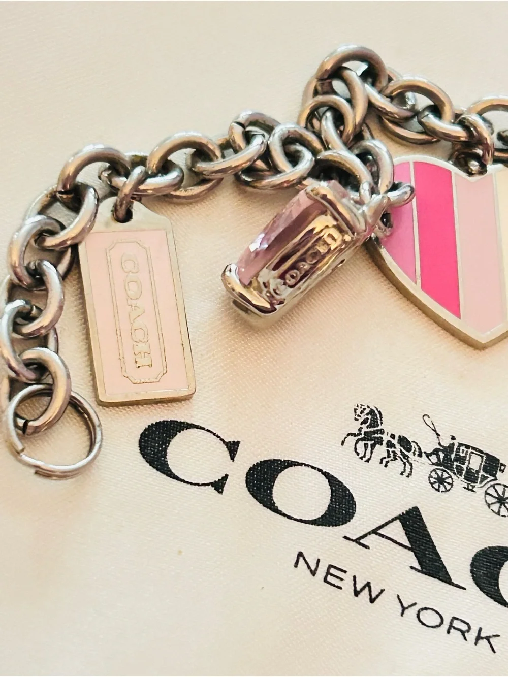 RARE Coach Y2K Pink Cancer Awareness Charm Bracelet